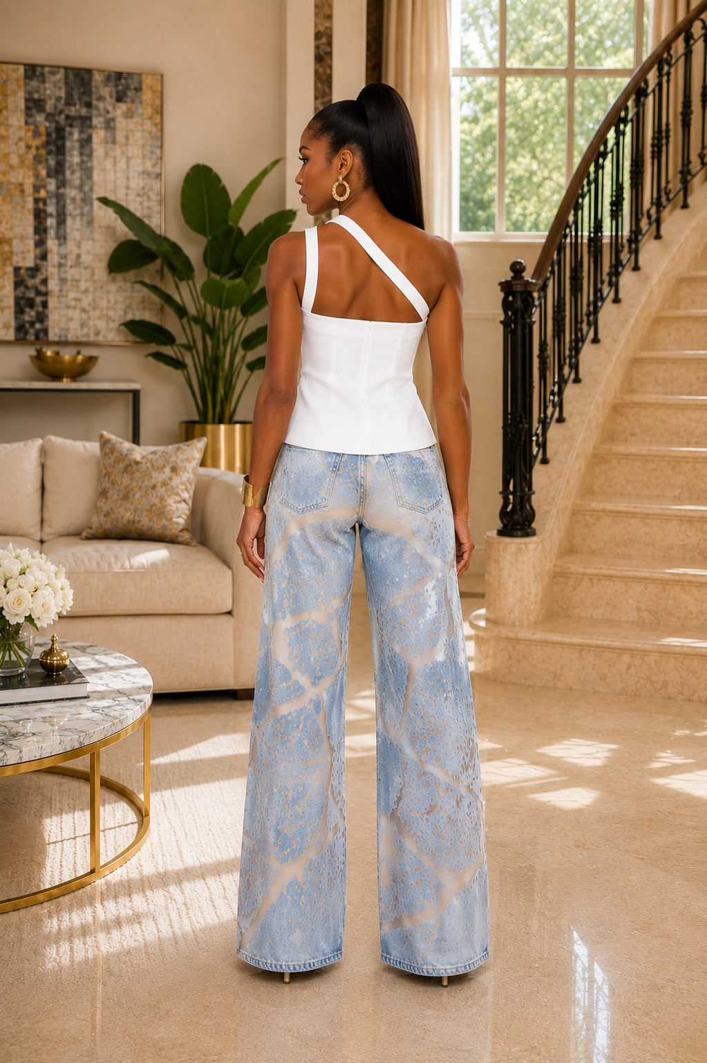 Azure Bloom Denim Set