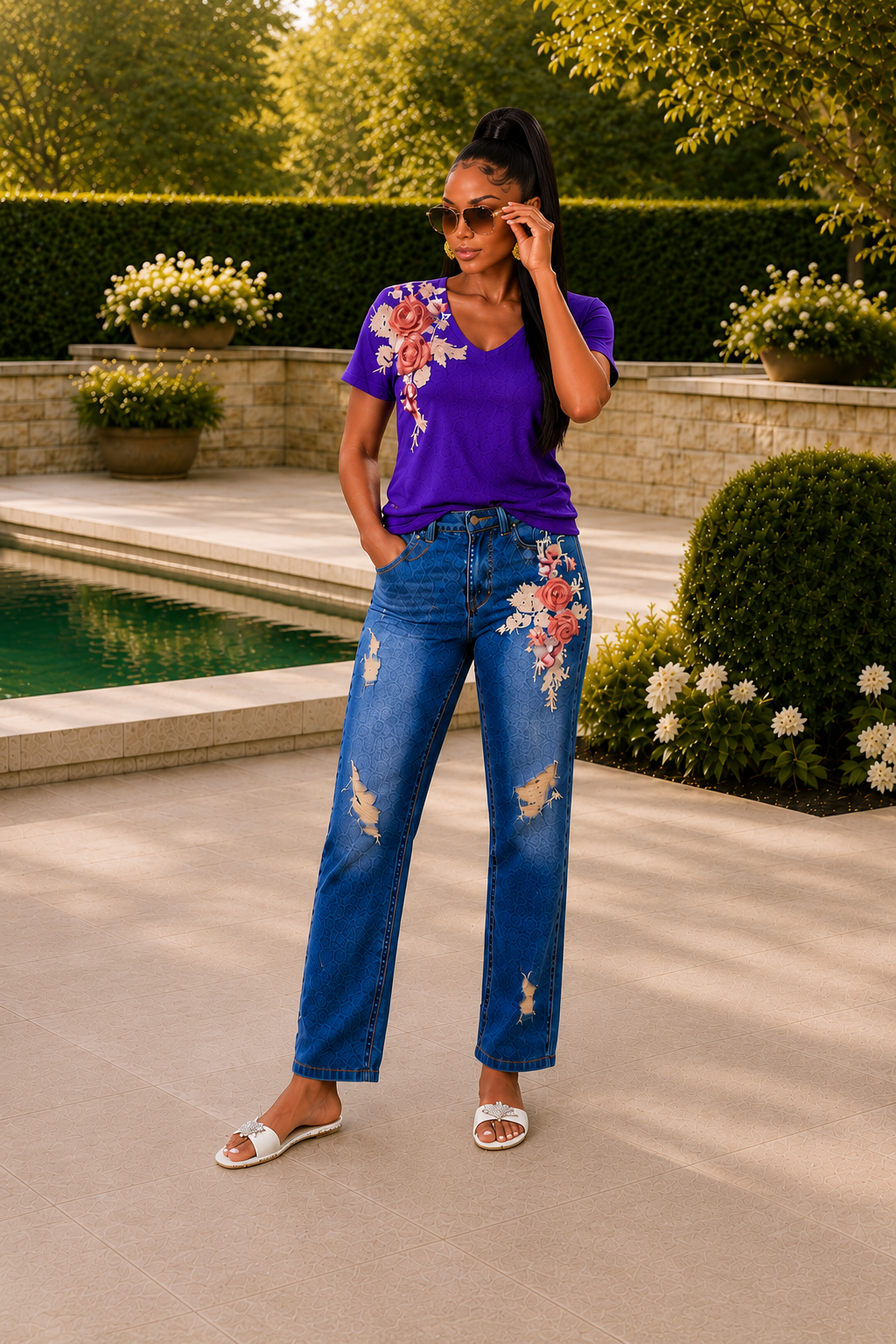Purple Bloom Denim Chic