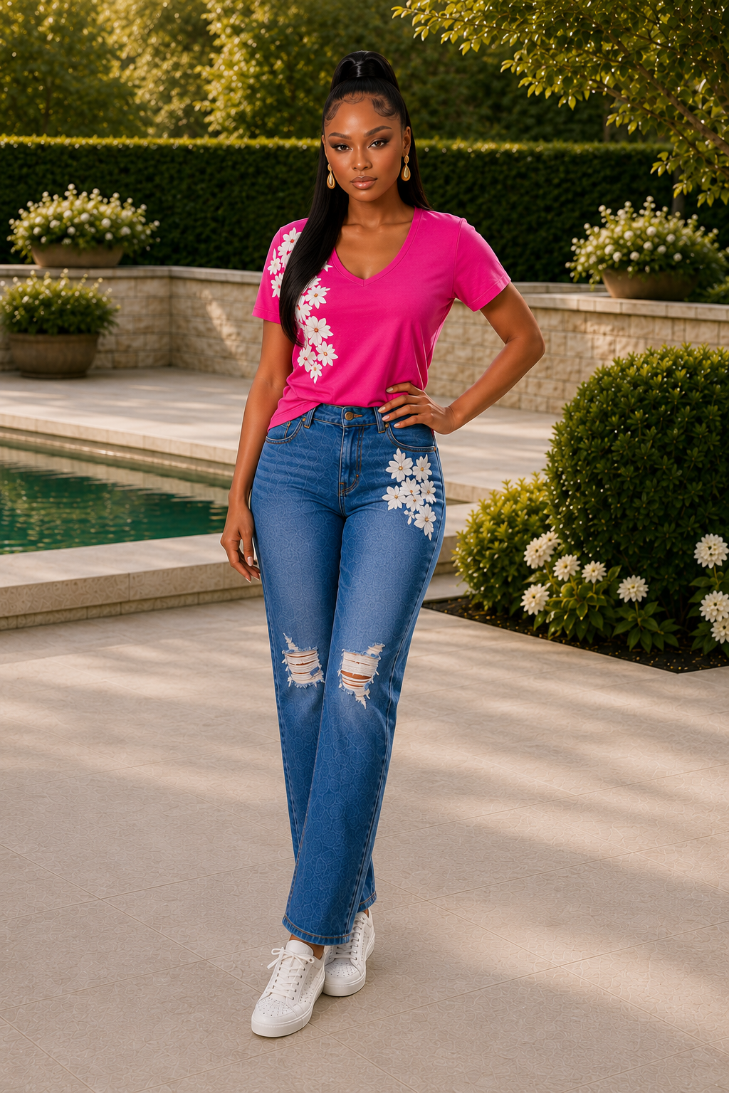 Poolside Bloom Denim Set