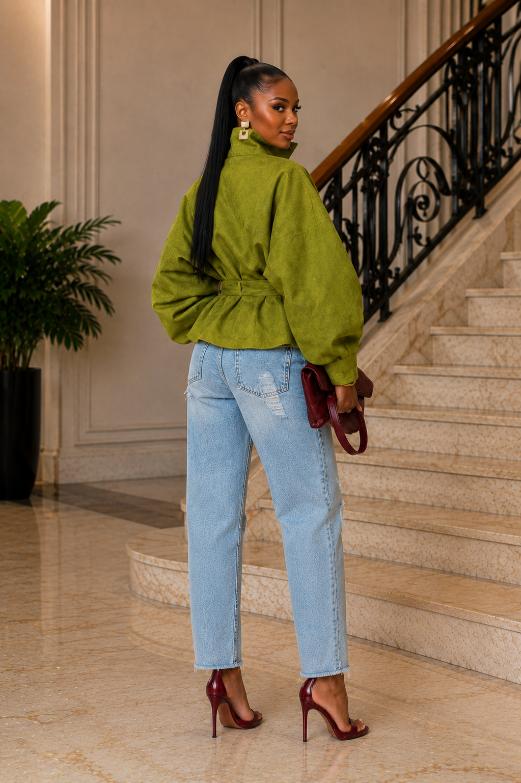 Olive Bloom Belted Jacket