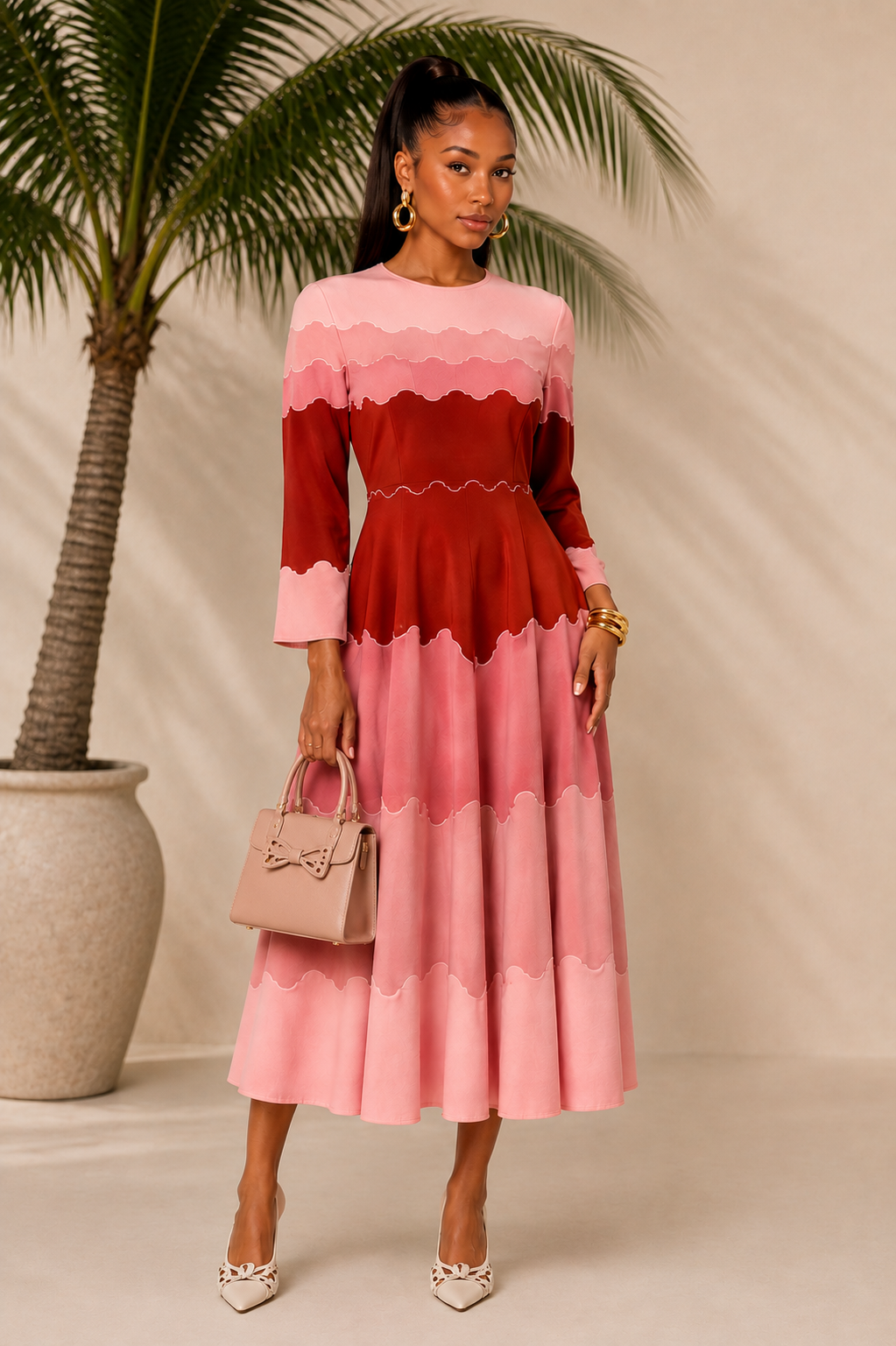Blush Wave Midi Dress